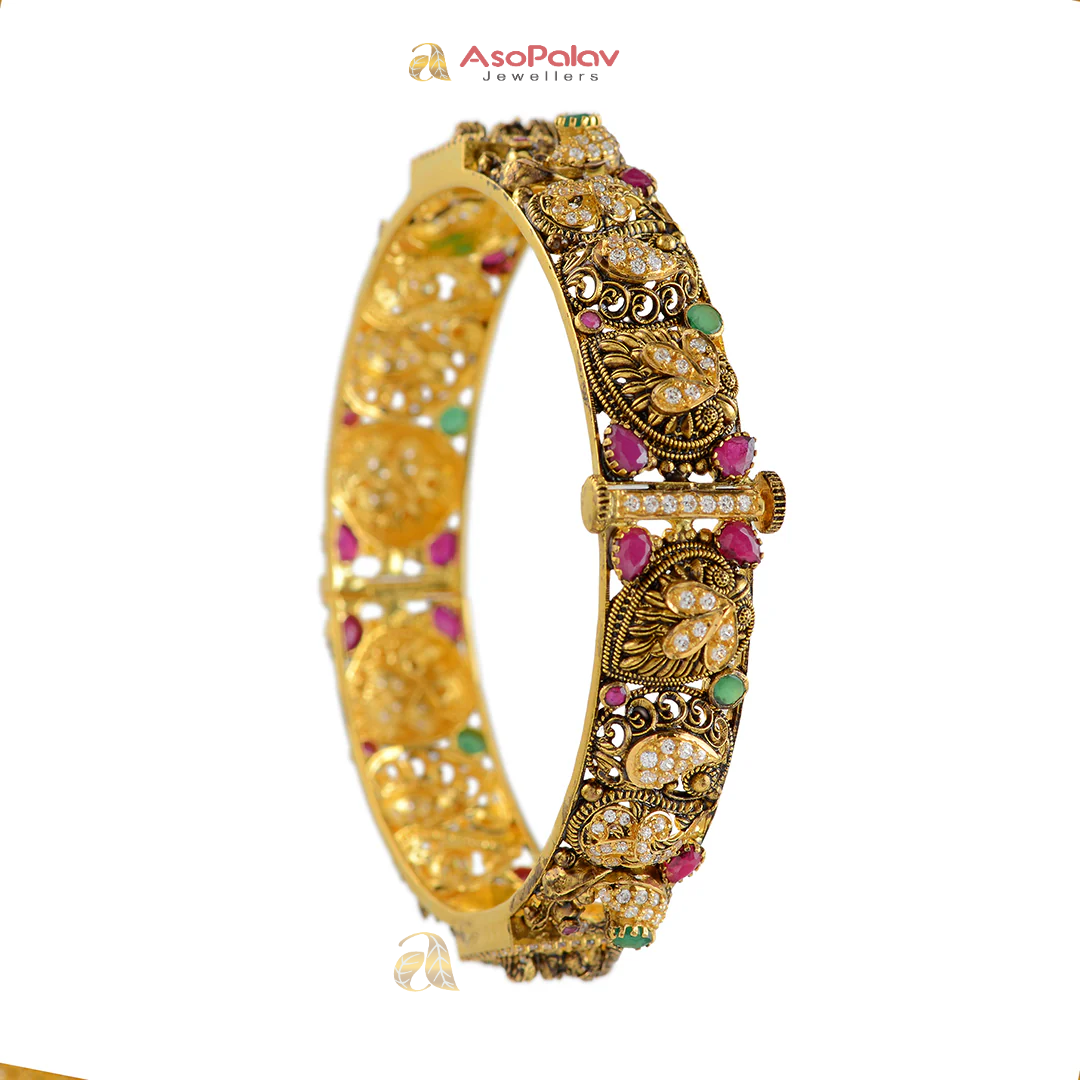 22K Lakshmi Peacock Antique Gold Bridal Bangles
